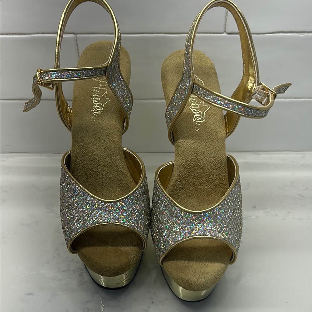 Pleaser Delight 609G Sandals - Gold Chrome